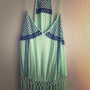 Mint green fringe cami top